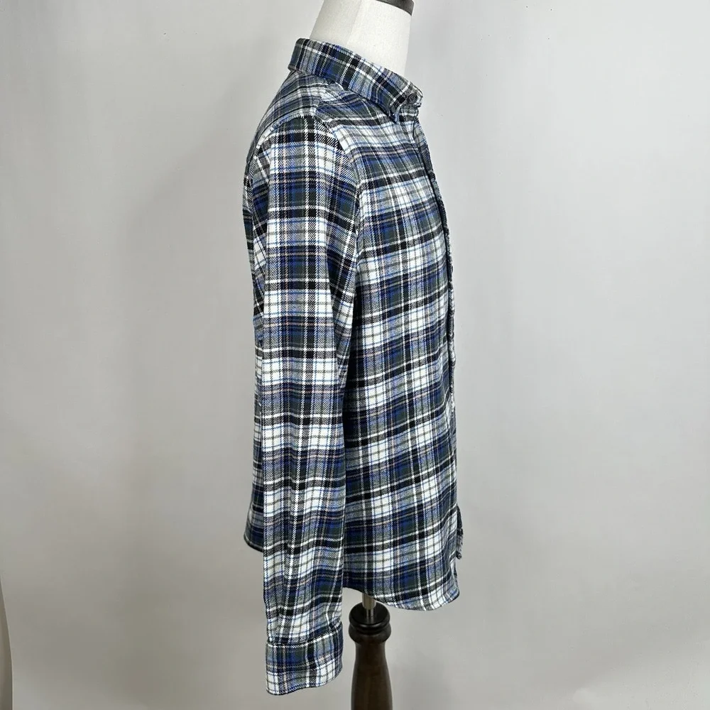Men's Eddie Bauer Flannel Shirt Tartan Plaid Blue Green Cotton Button Up‎ Sz M